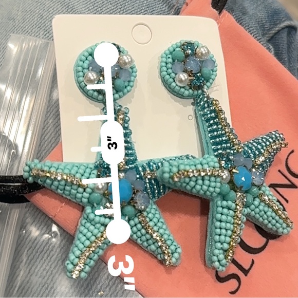 Blue Starfish Beaded Earrings - Picture 2 of 4
